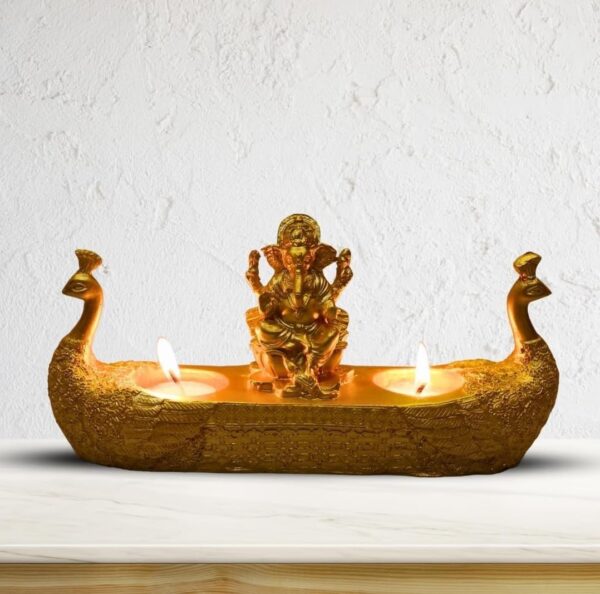 Ganesha Tea Light Candle Holder with Peacock Design | Resin Idol for Diwali, Poo | eBay