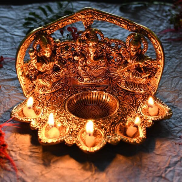 India Laxmi Ganesh Saraswati Idol Diya Oil Lamp Deepak - Metal Lakshmi Ganesha S | eBay - Image 2