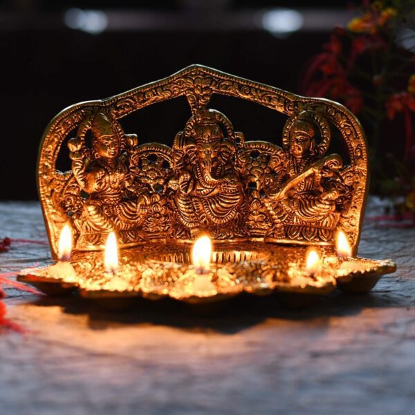 India Laxmi Ganesh Saraswati Idol Diya Oil Lamp Deepak - Metal Lakshmi Ganesha S | eBay - Image 3