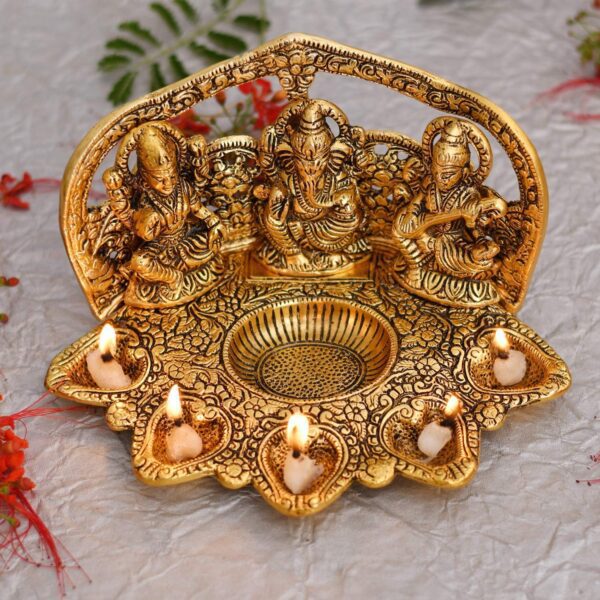 India Laxmi Ganesh Saraswati Idol Diya Oil Lamp Deepak - Metal Lakshmi Ganesha S | eBay - Image 4