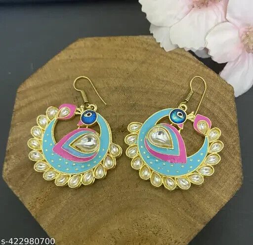 Indian Meena Kundan Latest Gift For women girl Tops Earrings Jewelry Jewellery c | eBay