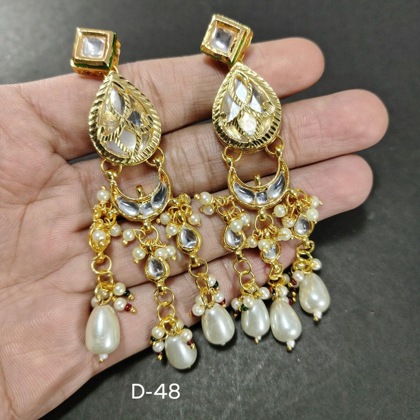 Chandbali Ethnic Kundan Backside Meena Bollywood Earrings Tops Ramdan Jewelry | eBay - الصورة 4