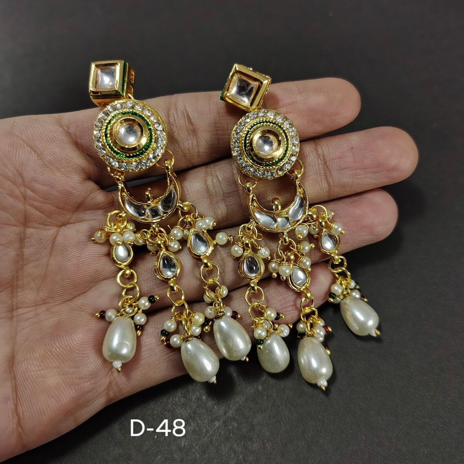 Indian Ethnic Kundan Backside Meena Bollywood Earrings Tops Ramdan White Jewelry | eBay - الصورة 2