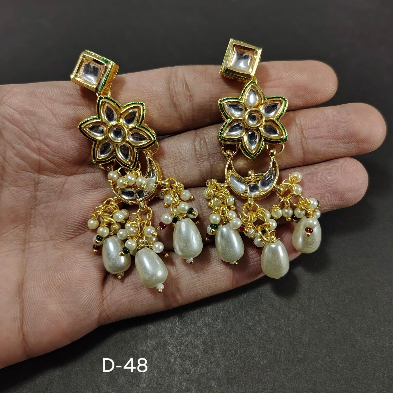 Indian Ethnic Kundan Backside Meena Bollywood Earrings Tops Ramdan White Jewelry | eBay - الصورة 3