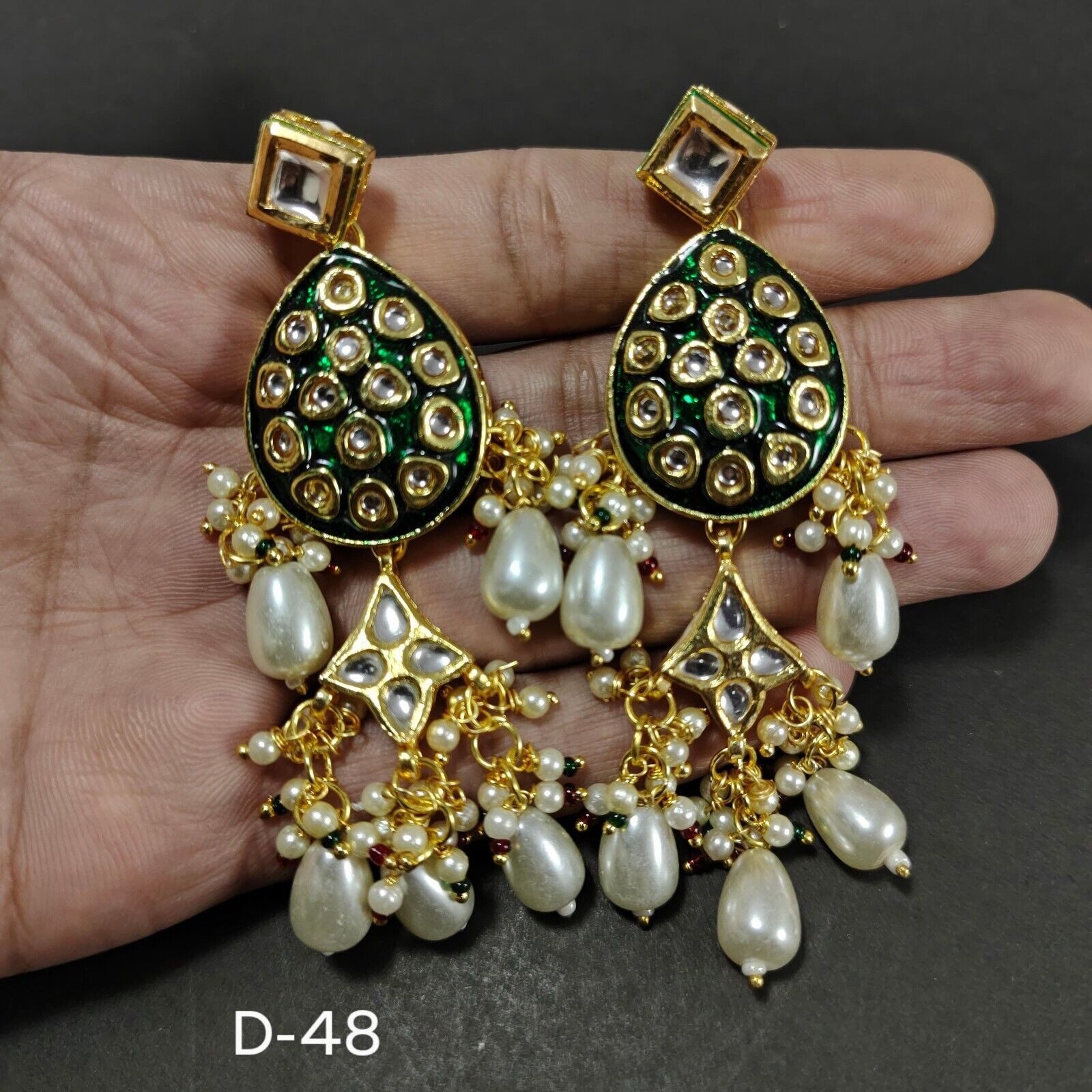 Indian Ethnic Kundan Backside Meena Bollywood Earrings Tops Ramdan White Jewelry | eBay - الصورة 5