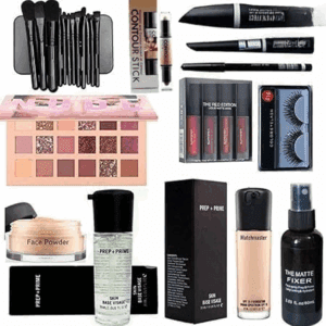 Poojavi HD Waterproof Makeup Kit Combo For Women & Girls (Set of 15) Eyeshadow Pallet, Makeup Brush set of 12, Kajal, 3in1, Eyelashes, Red edition, Foundation, Primer, Loose Powder, Makeup Fixer