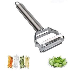 2 in 1 Stainless Steel Julienne Vegetable Peeler Multi-Functional Fruit & Veggie Shredder Slicer and Grater for Potatoes, Carrots, Cucumbers (Heavy Quality)