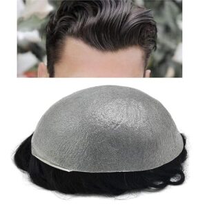 Poly/Skin Base Hair Patch for Men, 100% Natural Human Hair System, Undetectable and Transparent Base Toupee, Natural Front Hair line PREMIUM Hair Wig (7x5, High Density, Natural Black)