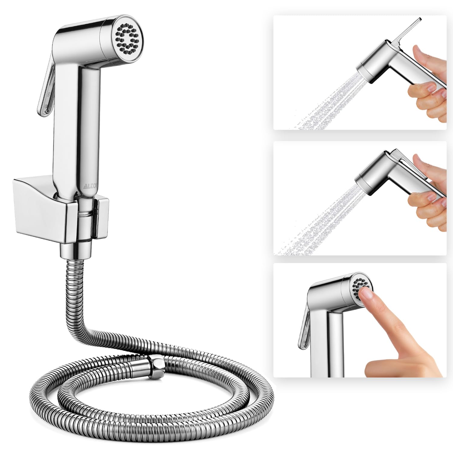 Health Faucet with SS-304 Grade 1.25 Meter Flexible Hose Pipe and Wall Hook, Chrome Finish (Jet Spray for Toilet)