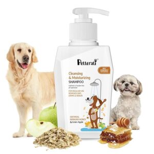 Poojavi Dog Shampoo 400 Milliliter Sulphate & Paraben Free - Oatmeal, Manuka Honey & Green Apple - for Golden Retrievers, Labradors, Shih Tzu, German Shepherds