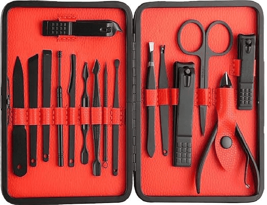 Poojavi 18 Pieces Grooming Kit (Eyebrow Razor, Tweezer, Hair Plucker, Baby Nail Cutter, Ear Cleaner,Nail Cleaner,) Pedicure Gift for Men and Women (Basics | 1B)