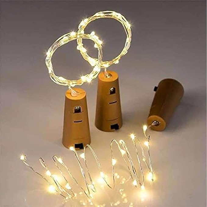 Wine Bottle Cork Lights ? 20 LEDs Copper Wire String Lights | Battery Operated Fairy Lights for Bottle, DIY, Home, Party, Wedding, Diwali Decoration (Warm White, Pack of 2)