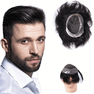 0.03 mm PU Thin Front Australian Hair Patch for Men| 100% Remy Human Hair Wig| Natural Front Hairline Toupee| PREMIUM System | Install with Hair Patch Glue, Tape or Clips| (Natural Black, 8x6)