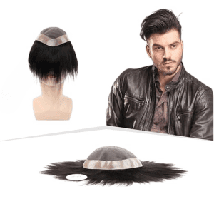 MONOFILAMENT Smart Hair Patch for Men, Soft Hair Wig in 100% Natural Human Hair, Easy Fit with Tape, Glue or Clips, 1D Mono Base (Colour: Indian Black) (9x7)