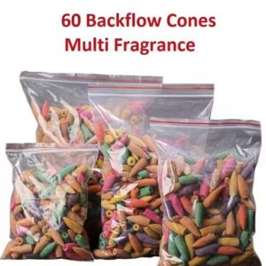 Poojavi Backflow Incense Dhoop Cones For Smoke Fountains 60 Pcs | Mixed Natural Scents Lily, Rose, Sandal Dhoop (60 Pack of 1)