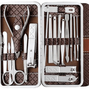 Poojavi Essentials 18 Pieces Manicure Kit, Pedicure Tools for Feet, Nail Clipper, Ear Pick Tweezers, Manicure Pedicure Set for Women and Men Brown
