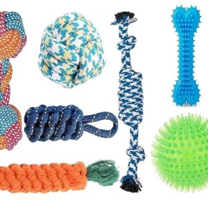 Poojavi Dog Rope Toys + Chew Toys, Combo Pack of 7 (Color May Vary)