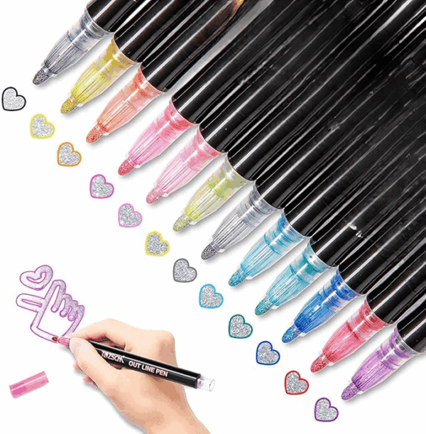 ens, 12 Colors Self-Outline Drawing Metallic Markers, Stationery for Gift Card Writing, Birthday Greeting, Scrap Booking