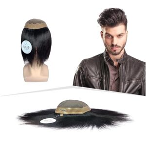 Smart Hair Patch for Men, Matte Hair Wig in 100% Natural Human Hair, Most Durable Grip Strip for Extra Cushioning, 2x Strong Base (Colour: Natural Black) (7x5)