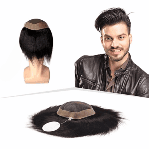 Smart Hair Patch for Men, Smooth Hair Wig in 100% Natural Human Hair, Breathable Mono Lace for Net Ventilation, 3x Breezy Base (Colour: Natural Black) (9x7)