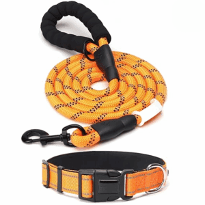 Poojavi Nylon Reflective Dog Leash And Collar Combo Set|Dog Collar & Anti Slip Padded Handle Leash For Dogs|Highly Reflective|Rope For Medium & Large Dogs(Leash 5 Ft. + Collar Large, Orange),?18 cm