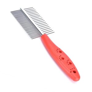 Poojavi Puppies Double Side Steel Needles Comb for Dogs and Cats - (Paw Dual Comb) | Grooming Rake Shedding for Dogs, Cats - Cleaning Supplies (Color May Vary)
