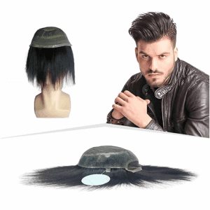 FRONT LACE Hair Patch for Men, 4D French Lace, 0.03 mm Invisible Frontline, Ultra Thin, Trim-able Lace, 100% Remy Human Hair Wig (Colour: Natural Black) (8x6)