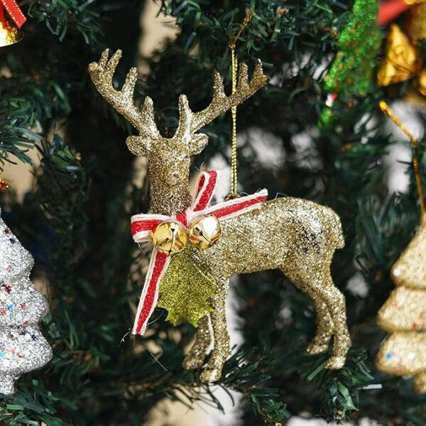 Christmas Glitter Golden Reindeer Statue | Christmas Tree Decoration Items | Christmas Hanging Ornaments Props | Christmas Decorations Items for Home Living Room Office Church D?cor