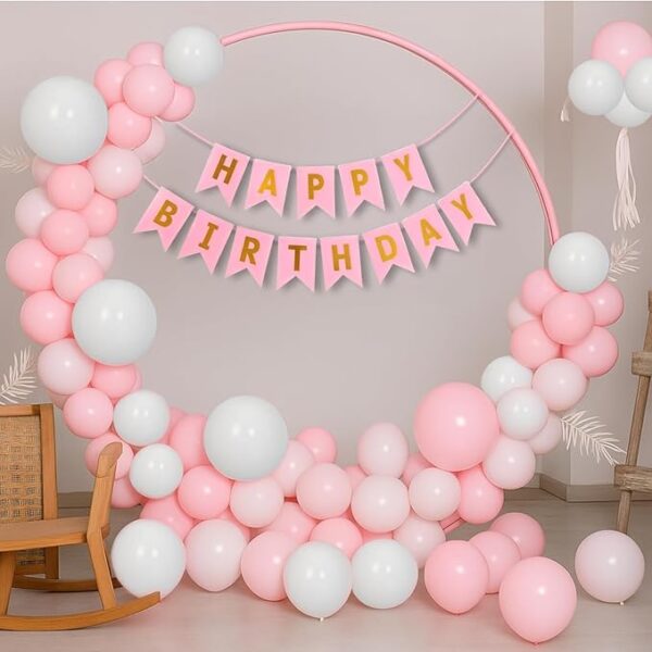 Pink Birthday Decoration - 53 Pcs Happy Birthday Decoration Kit | Happy Birthday Banner | birthday Decoration Kit For Girls | Balloons For birthday Girl (cardstock) (latex)