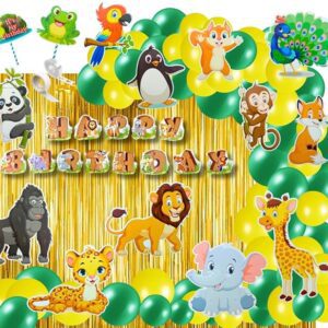 Rubber 70 Pcs Jungle Theme Party Decorations Safari Animals Cutouts for 1st Birthday Boys Animal Theme Decoration (Pack of 70, Multicolor)