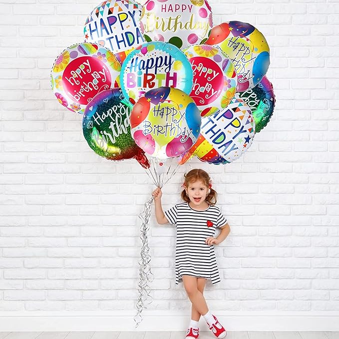 Happy Birthday Round Foil Balloon Assorted Design Pack of 10 Pcs