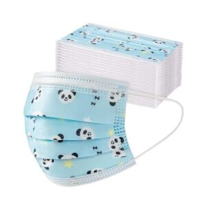 Woven fabric Cute Kids Satety Face Mask,Children'S 3 Ply Protective Earloop Disposable Sanitary Face Masks With Pandon Print,50Pcs, Blue