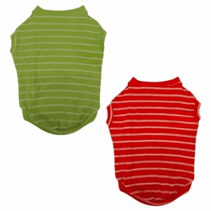 Poojavi Red and Green Striped Woven Stretchable T-Shirts for Puppies, Kitten, Dogs and Cats (14" - Small)