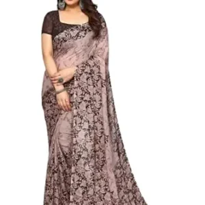 Women's Floral Printed Georgette Saree with Unstitched Blouse Piece