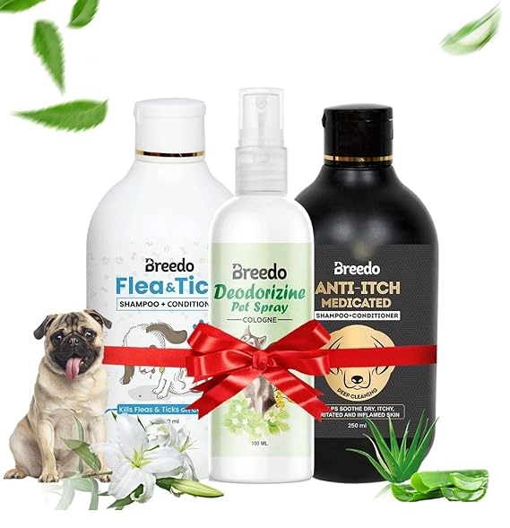 Poojavi Combo Of 3 Dog Flea & Tick Shampoo + Anti-Itch Shampoo (500 Milliliter) + 100 Milliliter Natural Dog Body Deodorizer Spray Natural Itch Relief Dog Shampoo For Labrador, 600 Milliliter