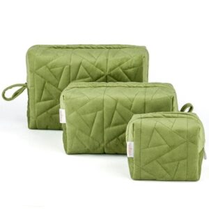 Poojavi Makeup Pouch, Organizer, Kit - Green | Perfect for Makeup Brush Set, Toiletry Kit, Lipsticks, Foundation, Bathroom Accessories | Quilted Pouch for Girls of Different Sizes (Set of 3)