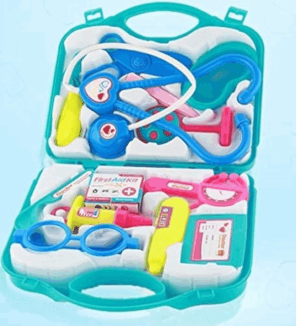 Pretend Play Doctor Set with Foldable Suitcase, Compact Medical Accessories Pretend Play | Game Toy Kit for 3 + Year Kids, Boys and Girls (Economy Open Doctor Set-Blue)