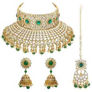 Rani Padmavati Kundan Pearl Studded Bridal Choker with Earrings Maang Tikka Jewellery Gift Set for Women