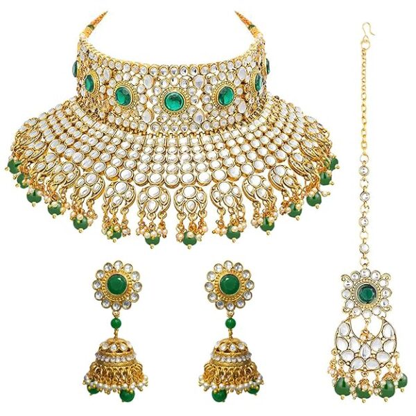 Rani Padmavati Kundan Pearl Studded Bridal Choker with Earrings Maang Tikka Jewellery Gift Set for Women