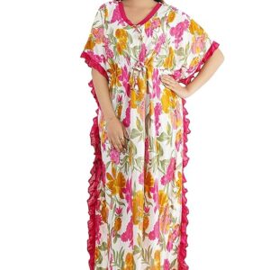 Poojavi Women's Satin Floral Kaftan Nighty Maxi GownWomen's Satin Floral Kaftan Nighty Maxi Gown