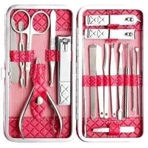 Poojavi 18 Pieces Manicure Kit, Pedicure Tools for Feet, Nail Clipper, Ear Pick Tweezers, Manicure Pedicure Set for Women and Men (Pink)