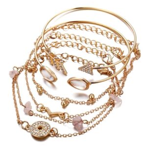Latest Stylish Multilayer Gold Plated Bangle Bracelet for Women and Girls (rr14669b) Set of 6