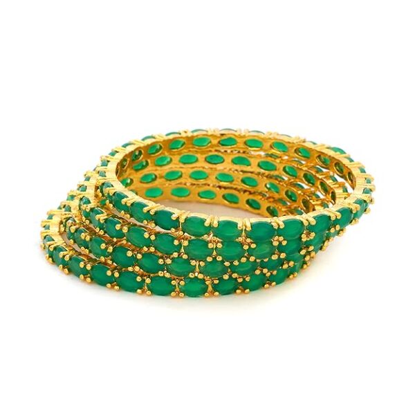 American Diamond Traditional Gold Plated Bangles Set for Women | Stylish Bangles | Glass Bangles Set | Traditional Gold Plated Bangles | Chudi Set | Raindrop Glass Bangles | Kangan | Elegant Bangle & Chudi Set.