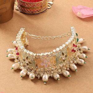 Multi Colour Enamel Kundan & Beads Ethnic Bracelet For Women-ZPFK16769