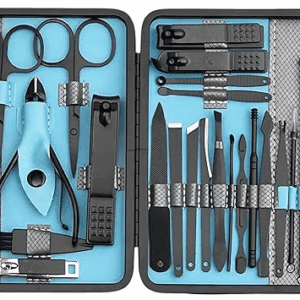 Poojavi Manicure Set Nail Clippers, Stainless Steel Nail Scissors Grooming Kit, Acne needle, Blackhead Tool Leather Travel Case (Yellow)