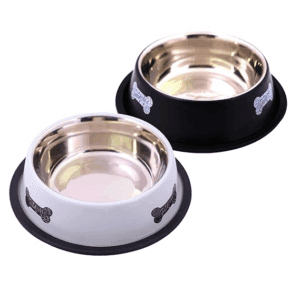 Poojavi Dog Bowl| Anti-Skid Stainless Steel Bowls for Puppy and Cat | Food & Water Bowl | Cat Bowl | Gifts for Dogs Birthday | Black & Grey Color Combo, Medium Size - 700ml