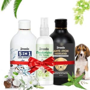 Poojavi  (Combo Of 3) Dog 5 In 1 Shampoo +Anti-Itch Shampoo(500 Milliliter)+ 100 Milliliter Natural Dog Body Deodorizer Spray Natural Itch Relief Dog Shampoo For Labrador, German Shepherd, Gold