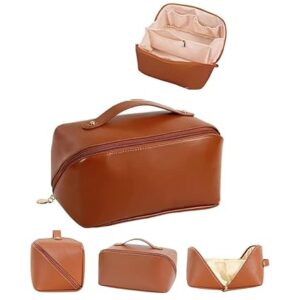 Poojavi Large Capacity Travel Cosmetic Bag With Handle And Divider - Multifunctional Makeup Bag For Easy Access, Waterproof- (-Brown), 10 Cms