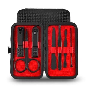 Poojavi 7 in 1 Manicure set Professional Black Stainless Steel Nail Clipper Kit Finger Plier Nails art Pedicure Toe Nail Tools Set (Red)