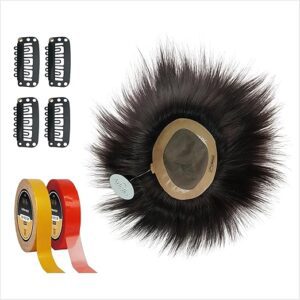 REGULAR MONO Hair Patch for Men, 100% Indian Human Hair Wig with FREE Yellow Adhesive Tape, Red Protection Tape and set of 4 Clips, Easy to Fix and Self Service (Colour: Darkest Brown) (9x7)